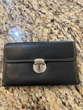 Black Faux Leather Wallet with Silver Turn-Lock